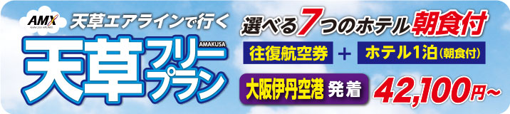 天草エアラインで行く！大阪伊丹空港発着！天草フリープラン 選べるホテル＆朝食付き