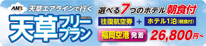 天草エアラインで行く！福岡空港発着！天草フリープラン 選べるホテル＆朝食付き